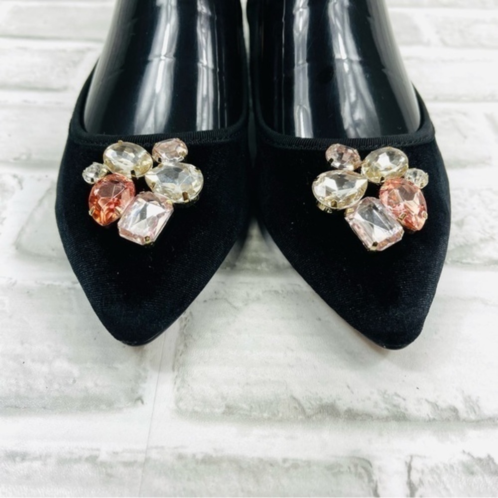 Banana Republic Black Velvet Jeweled Pointed Toe Flats Women’s Size 8 - Picture 6 of 12